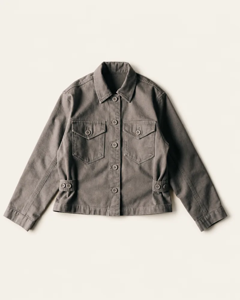 Overcast Trucker Jacket in Ash, flat lay