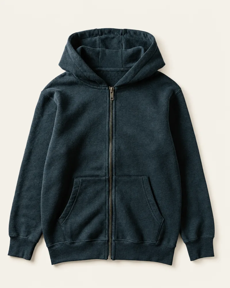 Tarn Zip Hoodie in Ink, flat lay